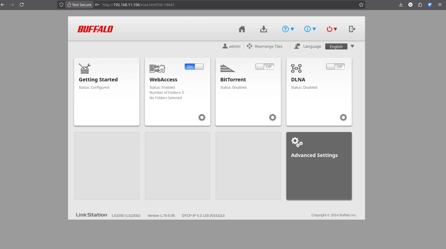 LinkStationの素のUI