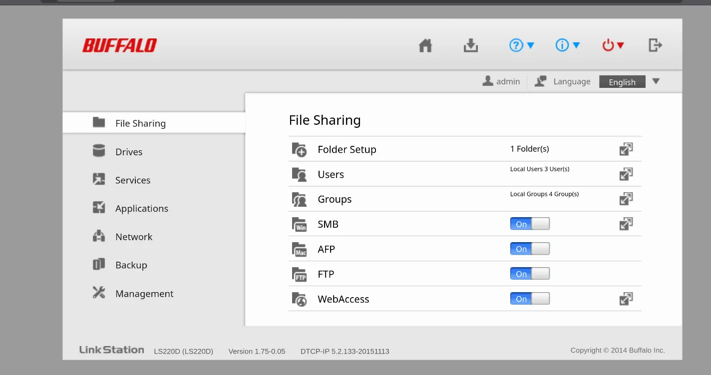 LinkStationの素のUI 2